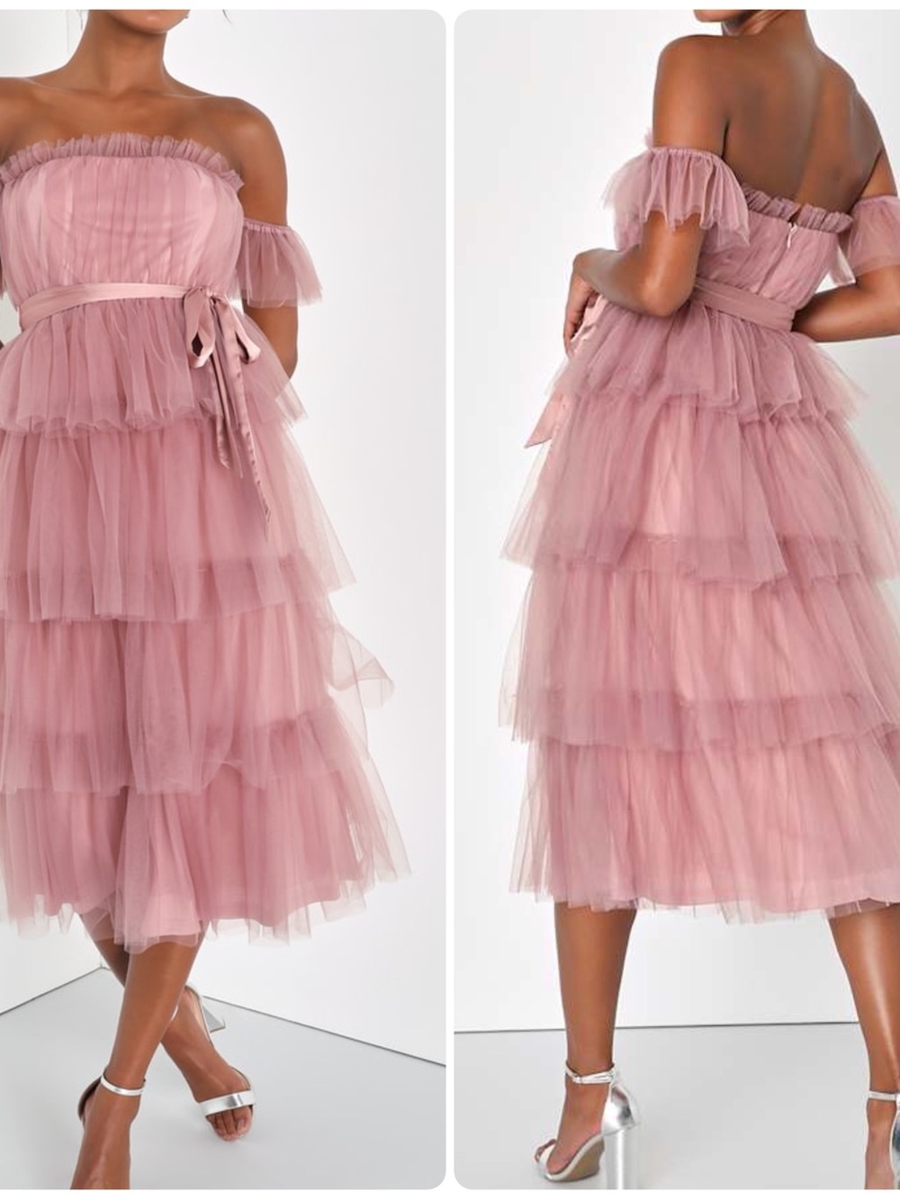 Lulus Charismatic Presence Mauve Tulle Off-the-Shoulder Midi Dress